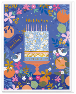 Birthday Cake and Bluebirds Birthday Card